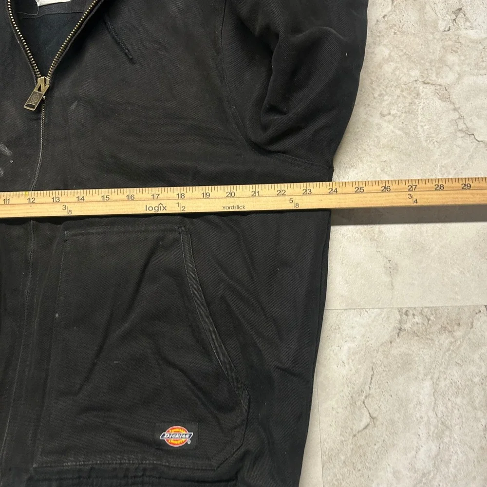 Dickies Hooded Work Jacket Black Mens Size M Canvas Quilted Lined Distressed